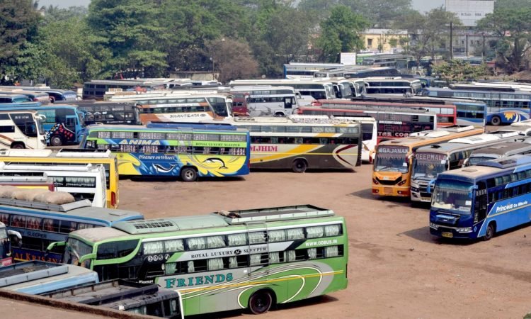 Bhubaneswar: Buses remain parked at Baramunda Bus Stand as All Odisha Private Bus Owners' Association (AOPBOA) went on strike in Bhubaneswar on March 14, 2018. Passengers and daily commuters suffered immense inconvenience in Odisha as more than 17,000 private buses remained off the roads  (Photo: IANS)