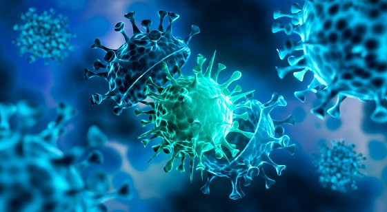 Corona Virus mutation covid-19 illustration with dark blue cell background