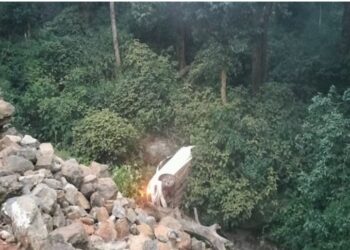 ୫୦ ଫୁଟ ତଳକୁ ଖସିଲା କାର , ଅଳ୍ପକେ ବର୍ତ୍ତିଲେ ଯାତ୍ରୀ