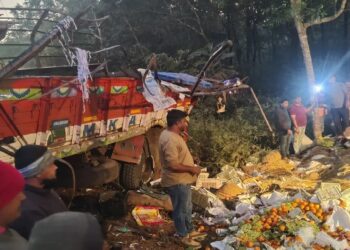 ଖାଇକୁ ଖସିଲା ଫଳ ବୋଝେଇ ଟ୍ରକ, ଚାଲିଗଲା ୧୦ ଜୀବନ