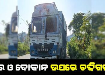 ଘର ଓ ଦୋକାନ ଉପରେ ଚଢିଗଲା ଟ୍ରକ