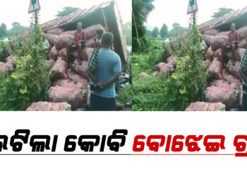 ଭାରସାମ୍ୟ ହରାଇ ଓଲଟିଲା କୋବି ବୋଝେଇ ଟ୍ରକ